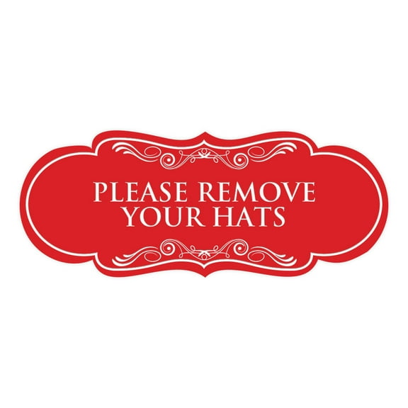 Signs ByLITA Designer Please Remove Your Hats Elegant Design Clear Messaging Durable Construction Easy Installation Sign (Red) - Large
