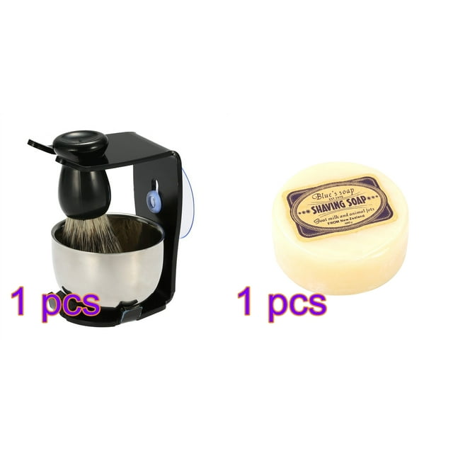 Ensemble Brosse de Barbier pour Hommes Blaireau Cheveux+support Acrylique Noir+bol+savon