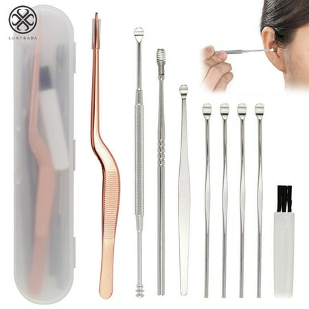 Luxtrada 8pcs Ear Pick Cleaning Set Health Care Tool Ear Wax Remover Cleaner Curette Kit