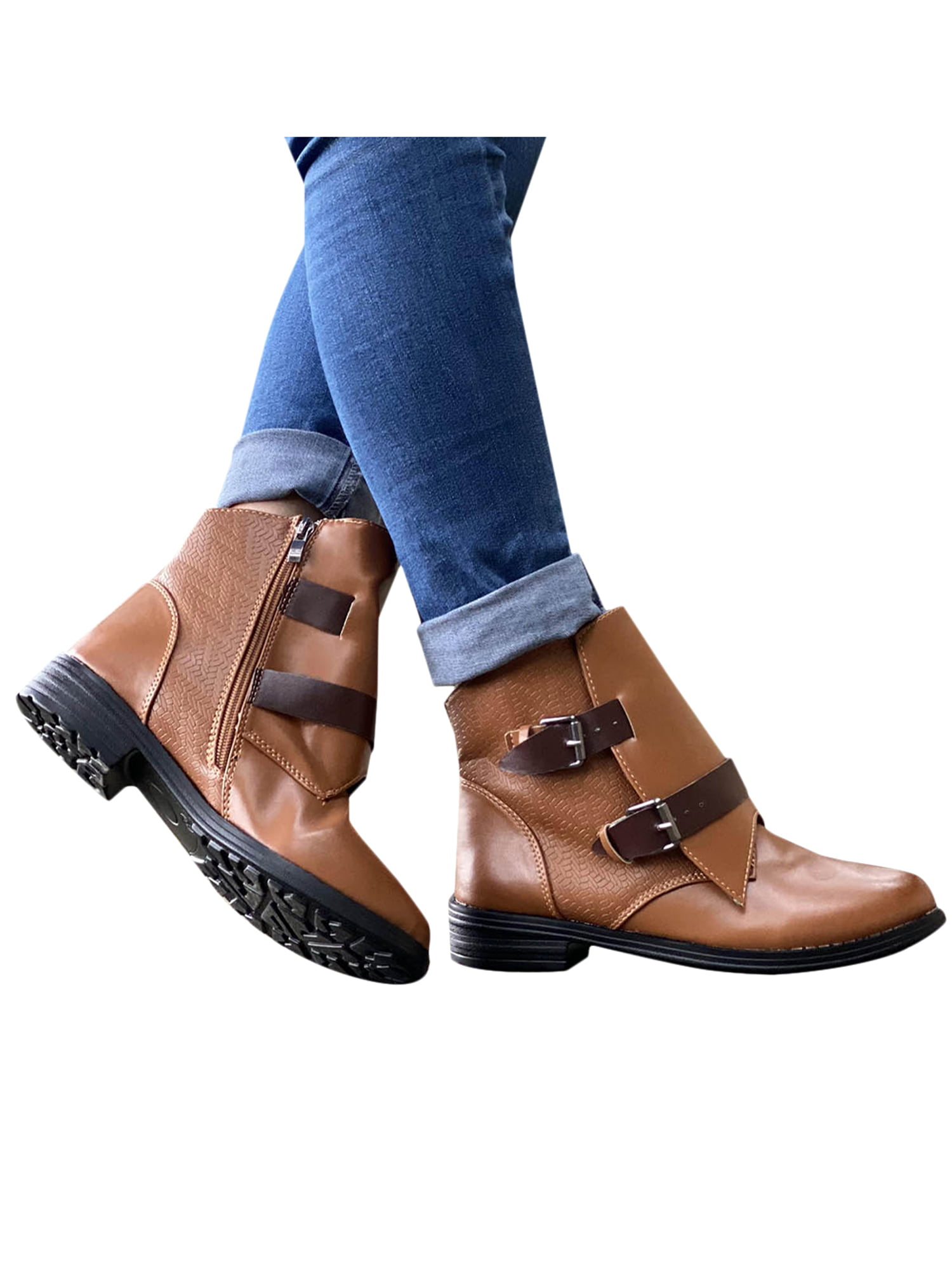 Womens Lace up Round toe Low Block Heel Ankle Boots Casual Winter Warm Shoes NEW
