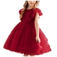 thumbnail image 1 of Ketyyh-chn99 Robe Tutu en Tulle pour Tout-Petits Filles Bébé, Robe à Volants pour Tout-Petits Enfants Bébé Fille pour Concours Fête Mariage, Robe en Tulle Fille à Manches Courtes, Robes de Princesse pour 5-6 Ans, Bordeaux, 1 of 3