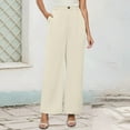 thumbnail image 2 of Bmisegm Women's Casual Wide Leg Trousers High Waist Comfortable Dress Pants Work Pants with Pockets for All Seasons Beige XXL, 2 of 5