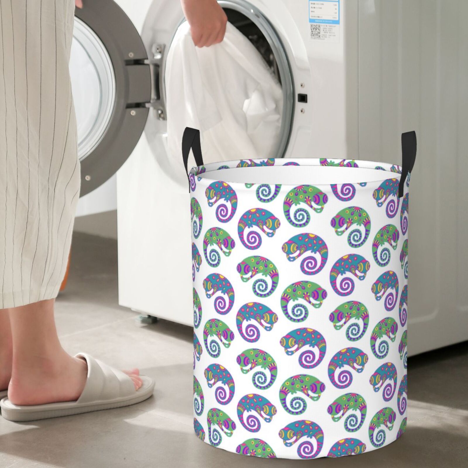 Large Laundry Basket with Handles - Colorful Cartoon Cute Lizard Kids Baby Dirty Clothes Laundry Hamper for Bedroom Aesthetic