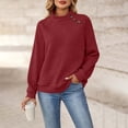 thumbnail image 2 of Mock Sweatshirts Women 2026 Fall Winter Fashion Casual Loose Pullover Long Sleeve Button Texture Tops (XL, Wine), 2 of 9