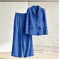 thumbnail image 6 of Linen Blazer and Pants Matching Set for Women Dressy Casual Work Jackets with Wide Leg Capris 2 Piece Business Outfits Blue M, 6 of 7