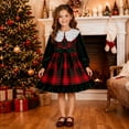 thumbnail image 5 of Girls Long Sleeve Velvet Plaid Dress With Lace Collar – Elegant Ruffle Christmas Party Gown – Versatile Kids Clothing for Holiday Dance Photoshoot (Ages 2-8 Years), 5 of 6