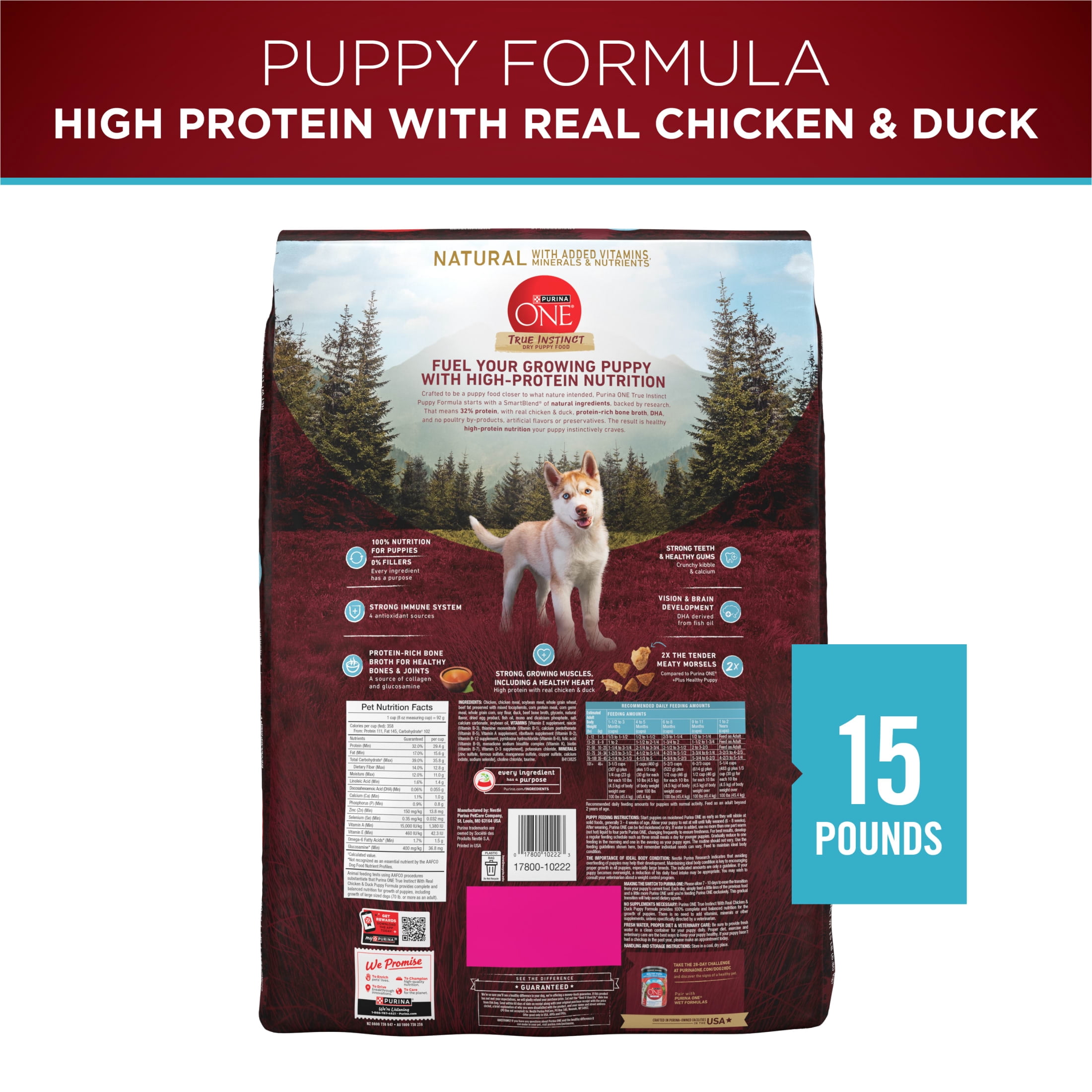 Purina ONE True Instinct with Real Chicken and Duck High Protein Dry Puppy Food Formula Natural with Added Vitamins, Minerals and Nutrients, 15 lb. Bag