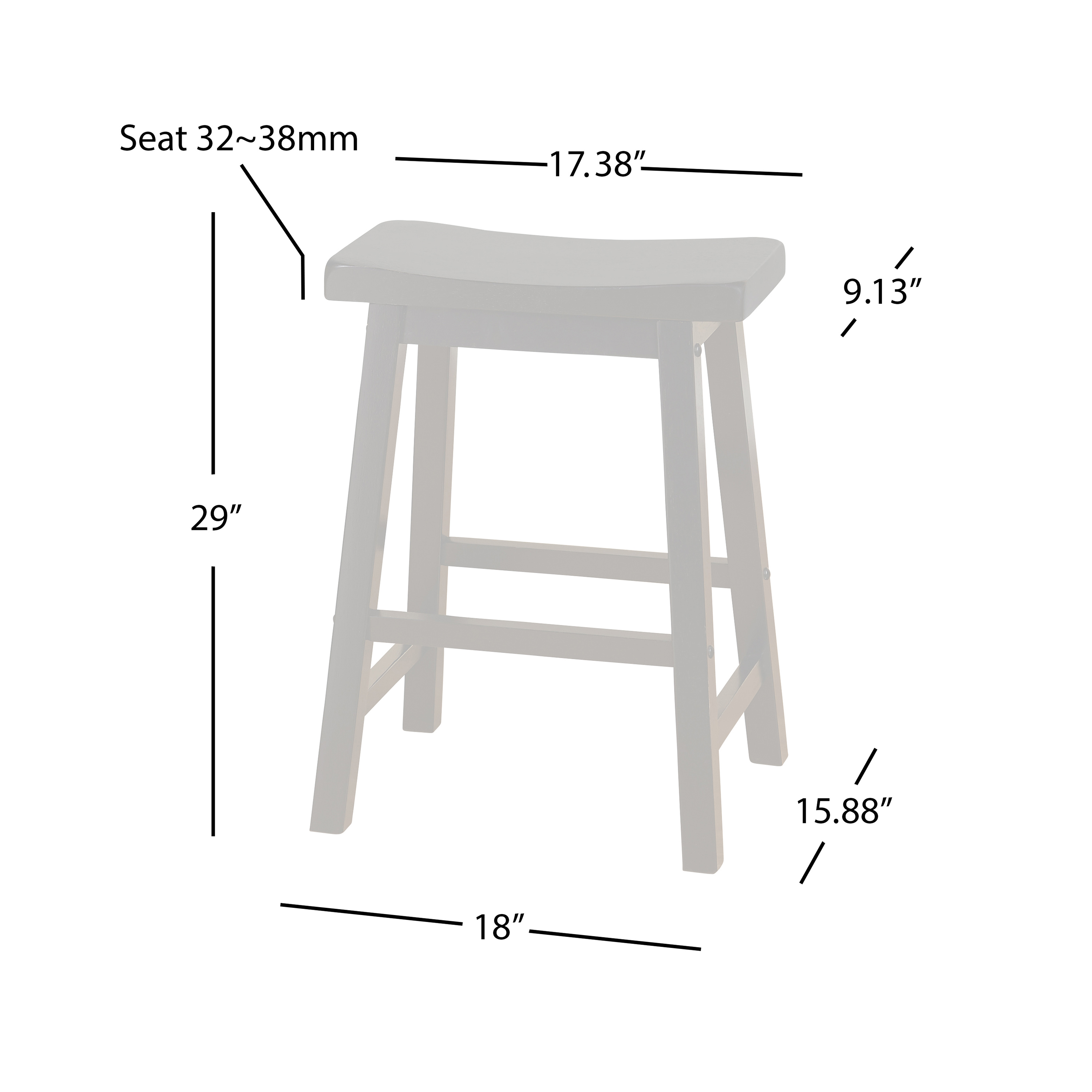 TMS Barnaby 29" Saddle Bar Stool, Set of 2, Black