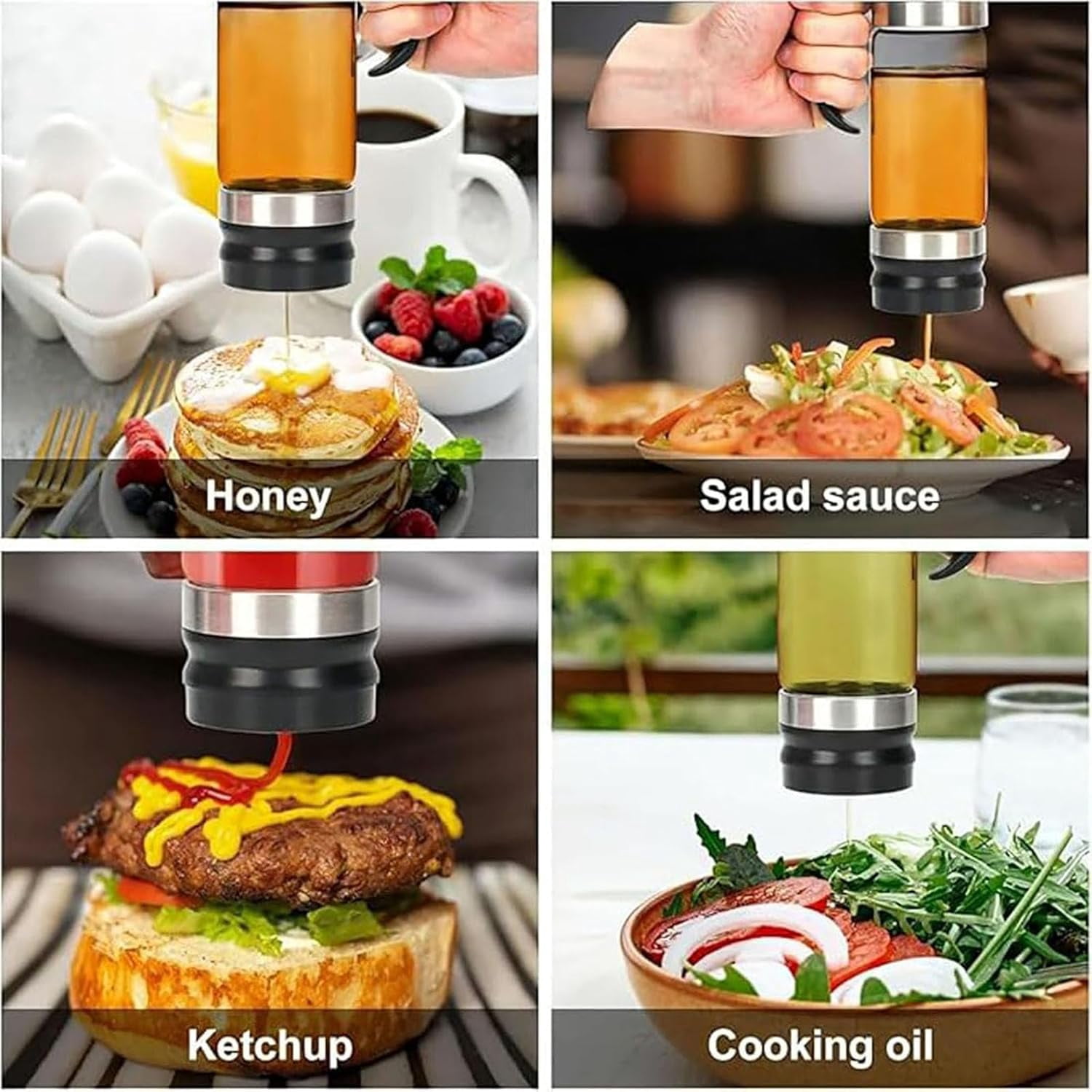 Honey Dispenser No Drip, Glass Honey Dispenser with Stand and Handle, Refillable Honey Jar Syrup Dispenser for Honey, Maple Syrup, Coffee, Tea, Pancakes, Mess-Free Kitchen Honey Container (300ML)M