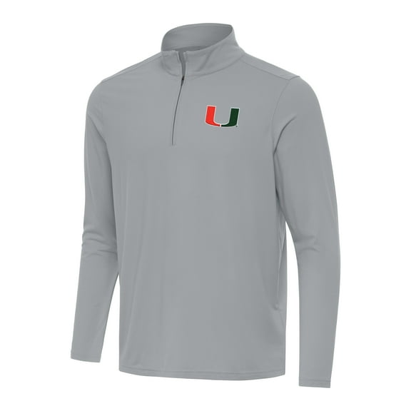 Men's Antigua Gray Miami Hurricanes Intent Quarter-Zip Top