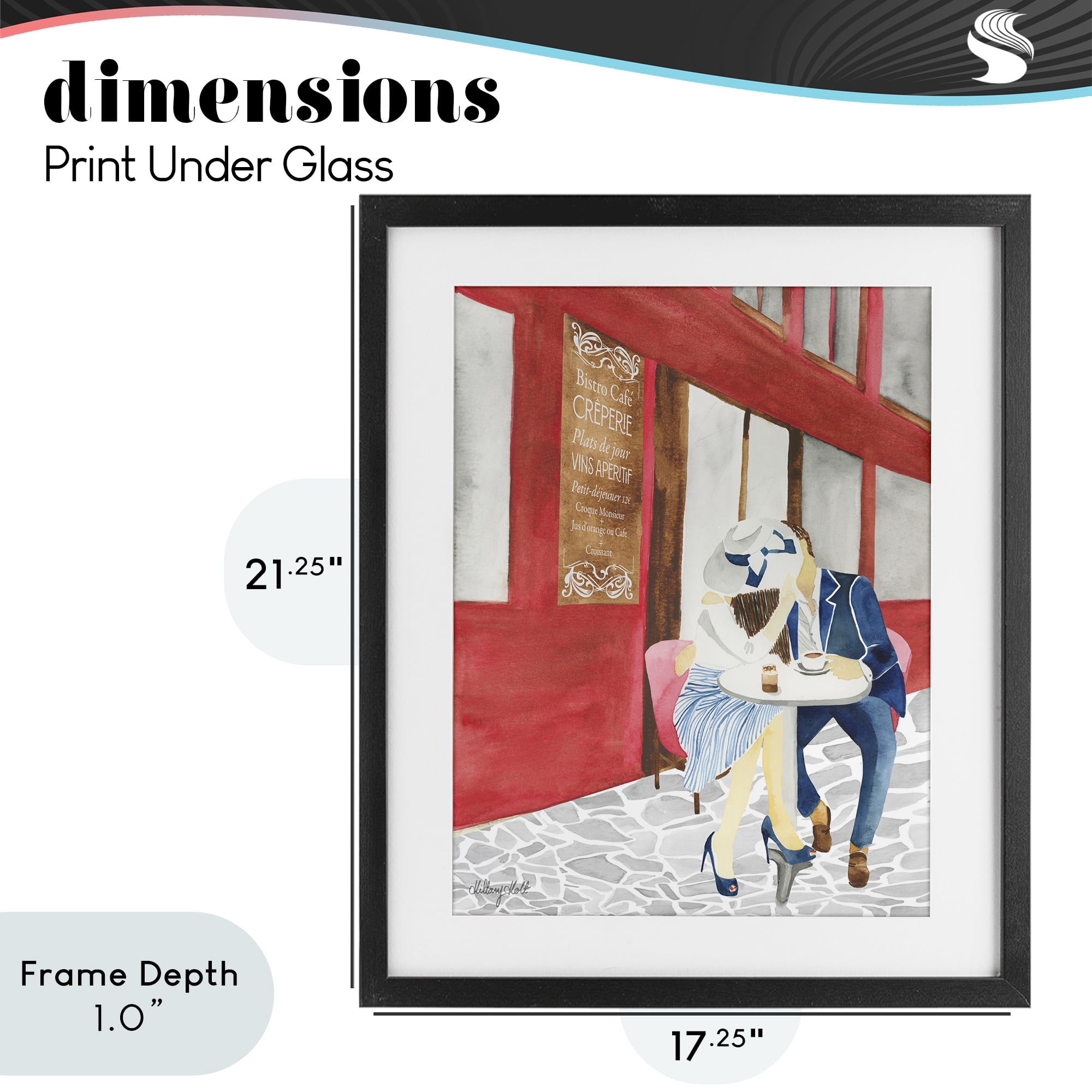 Stupell Industries Kiss At Parisian Cafe Black Framed Print Under Glass, design by Hillary Holt
