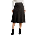 thumbnail image 2 of IUYRTFE Women's Faux Suede Midi Skirt High Waist Elastic Back A Line Flared Skirt with Zipper, 2 of 8