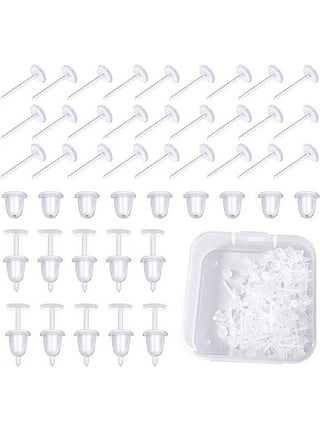 Clear Earrings For Sports, 400Pcs 18g Plastic Earrings For Sensitive Ears,  Clear Stud Earrings for Work with Solid Plastic Posts and Soft Rubber