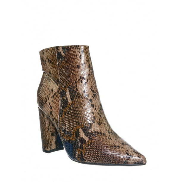block heel croc embossed ankle boots