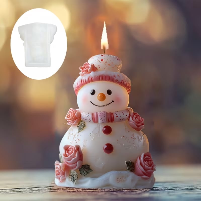 1pc Cute Snowman Candle Mold Silicone Mold Rose Decorated Cute Snowman Candle Mold Hat Snowman Snow Elf Resin Plaster Mold Winter Decoration Gift Christmas Gift