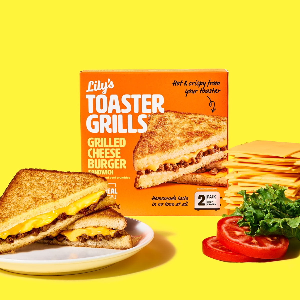 Lily's Toaster Grills - Grilled Cheeseburger Sandwich - Frozen Meal, 2 Pack