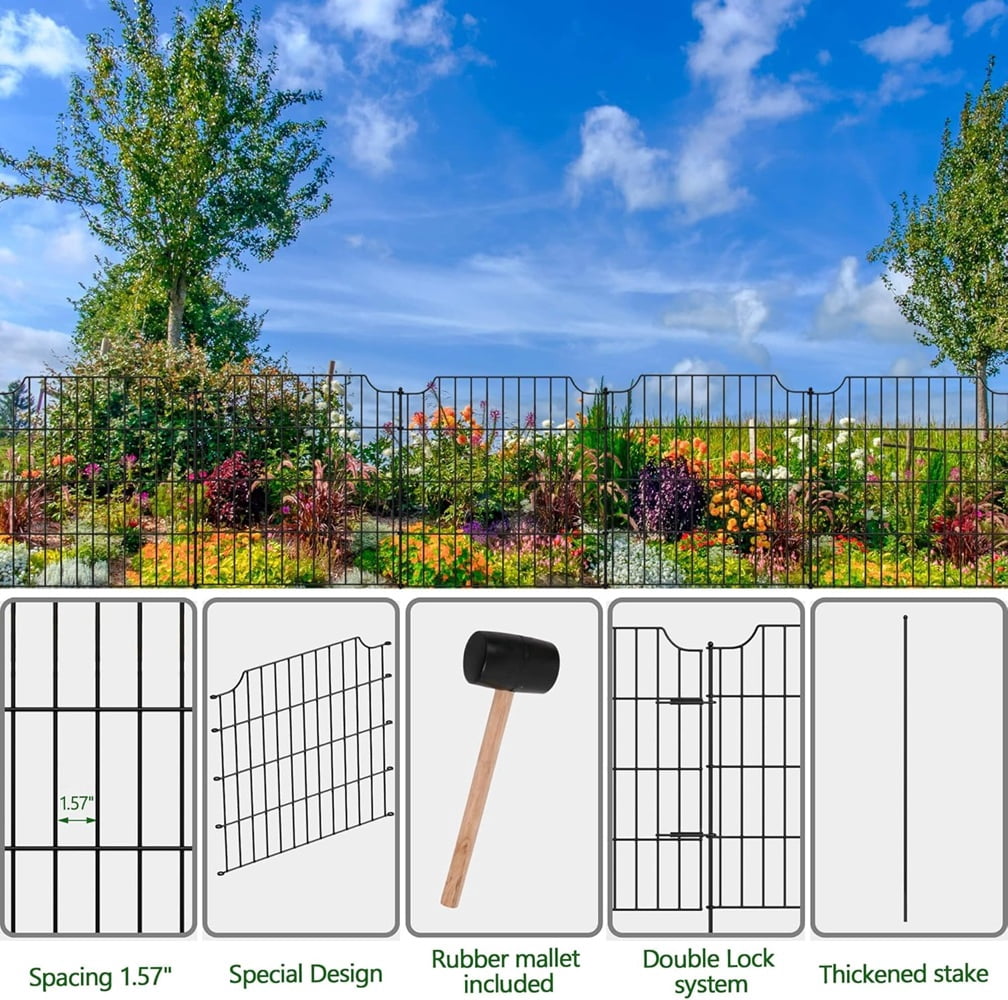 6 Panels of Rustproof Black Metal Decorative Garden Fence 28-in H X 28-in L