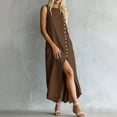 thumbnail image 7 of ClodeEU Women's Summer Sleeveless Round Neck Button Down Split Midi Dress, Loose Fit Casual Dress with Pockets Brown,Women's Plus XXL, 7 of 7
