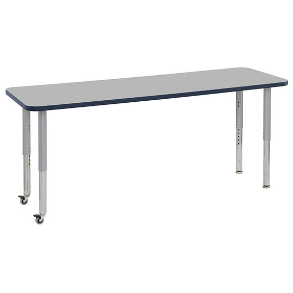 ECR4Kids 24in x 72in Rectangle Everyday T-Mold Adjustable Activity Table Grey/Navy/Silver - Super Leg