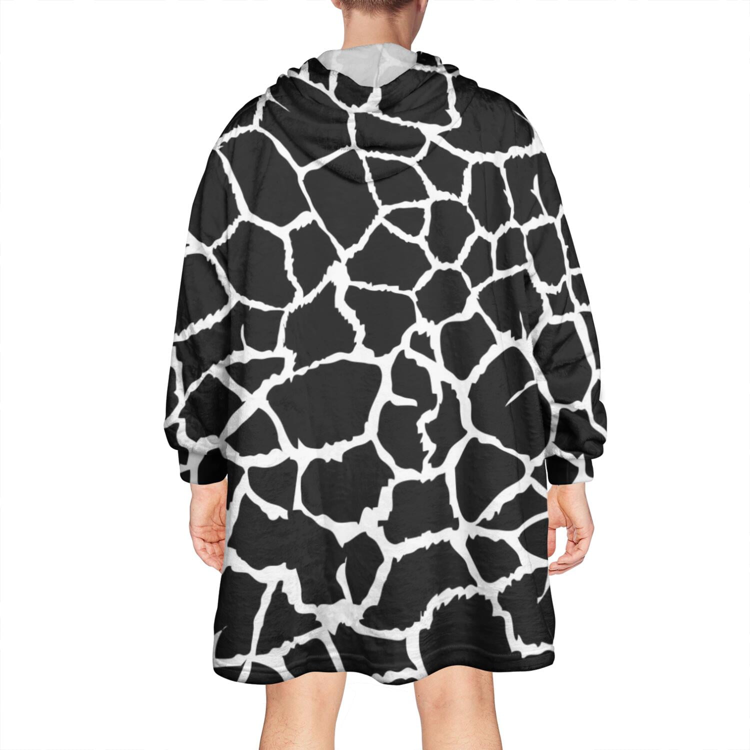 Black and White Giraffe Pattern Wearable Oversized Blanket,Wearable Blanket Hoodie for Adults,Cozy Hooded Blankets with Super Pockets,Super Warm Fuzzy Pullover for Women & Men