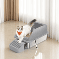 thumbnail image 2 of LEDREM Stainless Steel Open Top Cat Litter Box with Step, High-Sided Litter Tray for Cats up to 33 lb, Slate Gray, 2 of 6