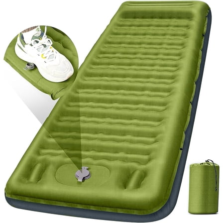 Camping Sleeping Pad, Extra Thick 5 Inch Camping Mat with Pillow, Built-in Foot Pump Inflatable Sleeping Pads Compact for Camping Backpacking Hiking Traveling Tent as Camping Essentials（Yellow）
