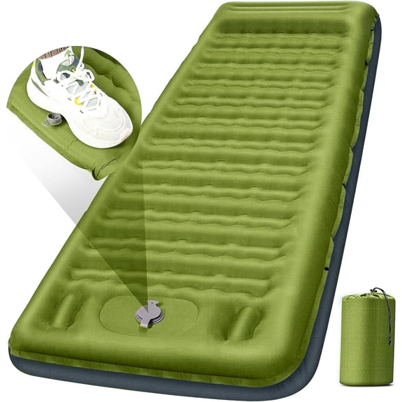 Camping Sleeping Pad, Extra Thick 5 Inch Camping Mat with Pillow, Built-in Foot Pump Inflatable Sleeping Pads Compact for Camping Backpacking Hiking Traveling Tent as Camping Essentials（Yellow）