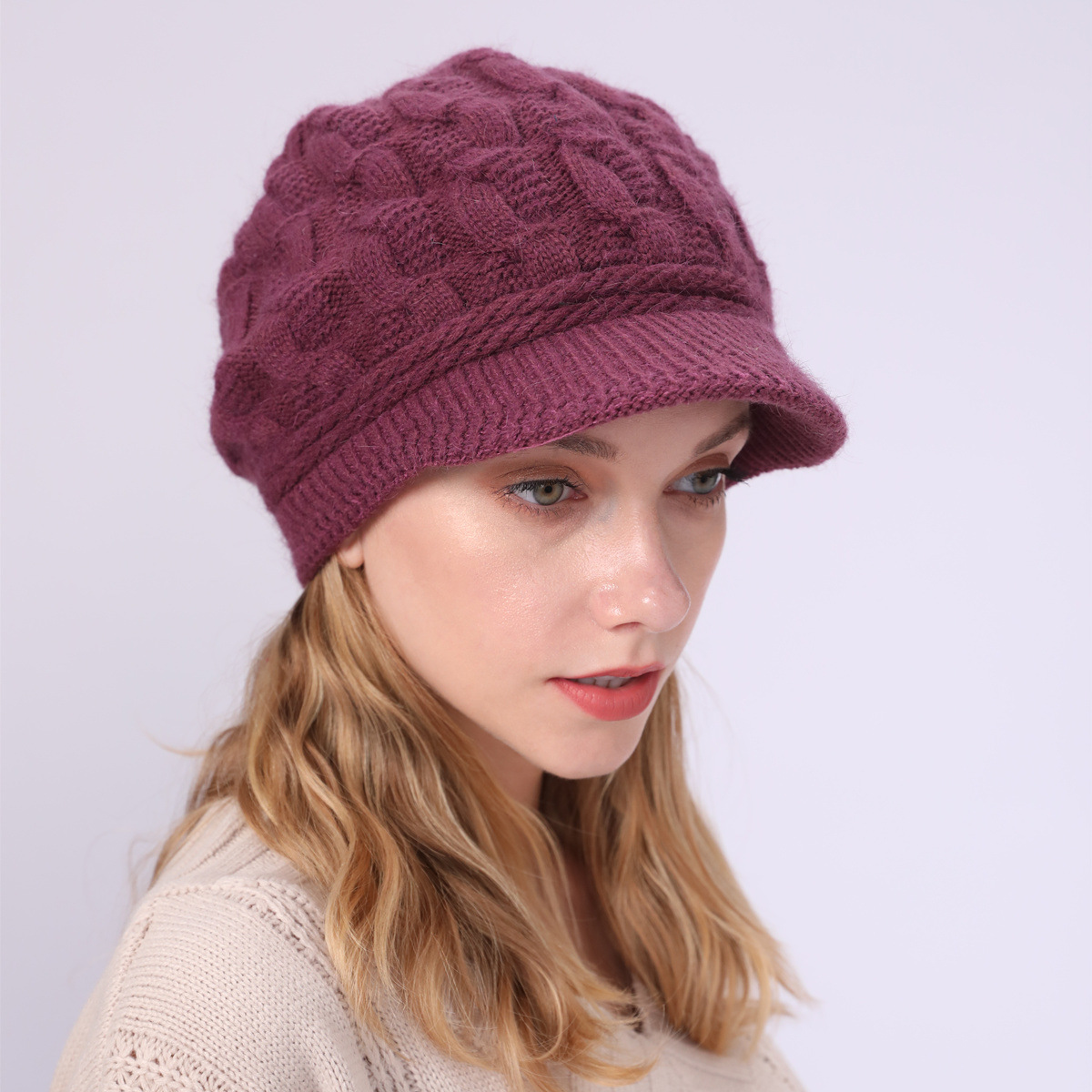 Lady Knitted Beret hat Merino Wool 