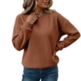 thumbnail image 4 of Womens Crewneck Sweatshirt Casual Long Sleeve Fleece Pullover Tops Crew Neck, Ribbed Design, Drop Shoulder, Workout, Loose Fit, Fall Winter, Daily Wear Brown 2XL, 4 of 5