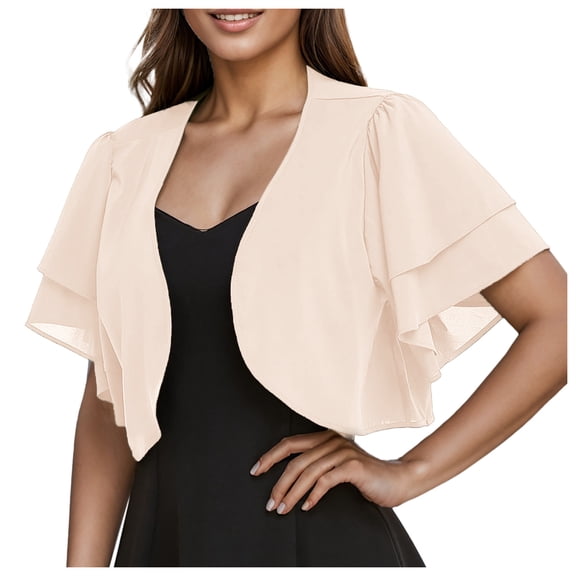 Garbnen Shrugs for Women Chiffon Open Front Cropped Short Sleeve Cardigans for Women Soft Lightweight Casual Sheer Shawls for Women Beige XXL