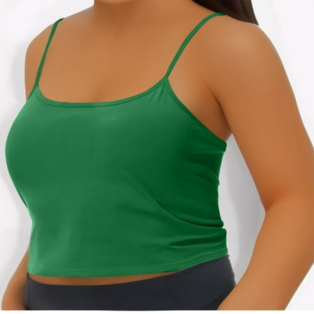 NSLGXD Women s Plus Size Spaghetti Crop Top Built in Padded Bra Camisoles Basic Sleeveless Slim Cami Fashion Soft Solid Square Neck Vest Tops