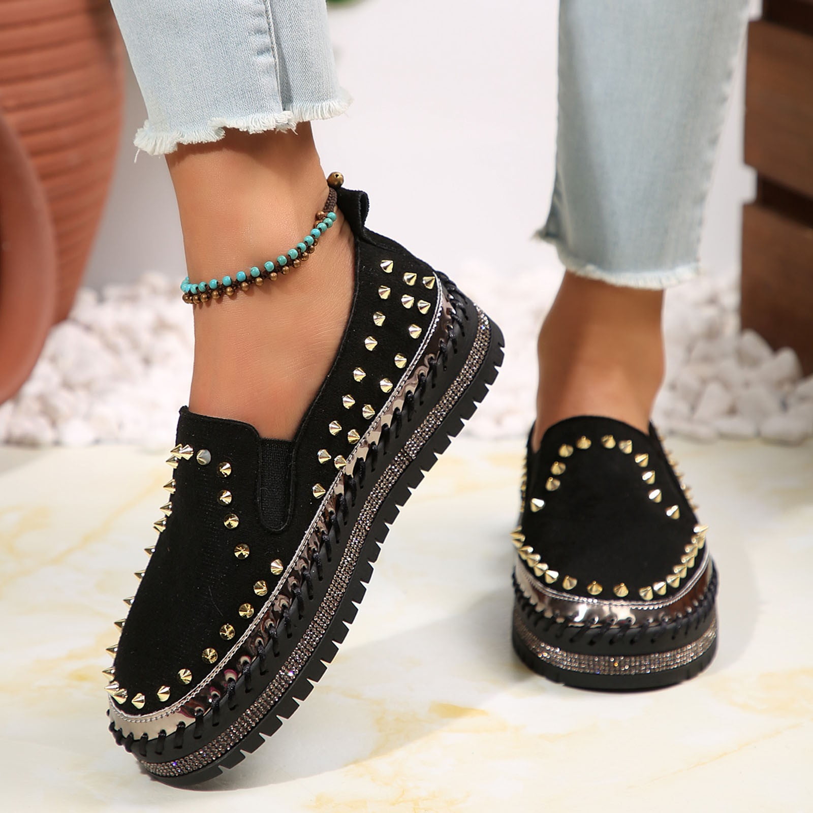 Chenyee Loafers for Women Casual Slip On Sneakers Vintage Comfortable Non Slip Work Shoes