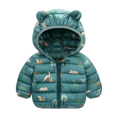

Toddler Baby Girl Boy Winter Coats Hooded Puffer Down Jacket Infants Dinosaur Print Hoodie Coat Long Sleeve Zipper Lightweight Windproof Outwear