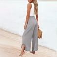 thumbnail image 7 of Domzle Womens Linen Pants Summer 2026 Wide Leg Pants Smocked Waist Ruffle Palazzo Pant Boho Flowy Beach Pant with Pockets Light Gray 3XL Sweatpants, 7 of 7