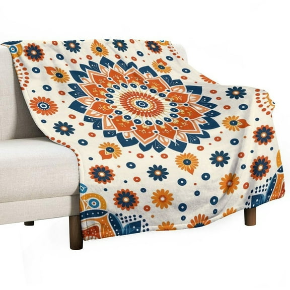 Mandala Blanket Fleece Throw for Bed Sofa Travel and Camping, Super Soft Cozy Fluffy Plush Blanket for All Seasons