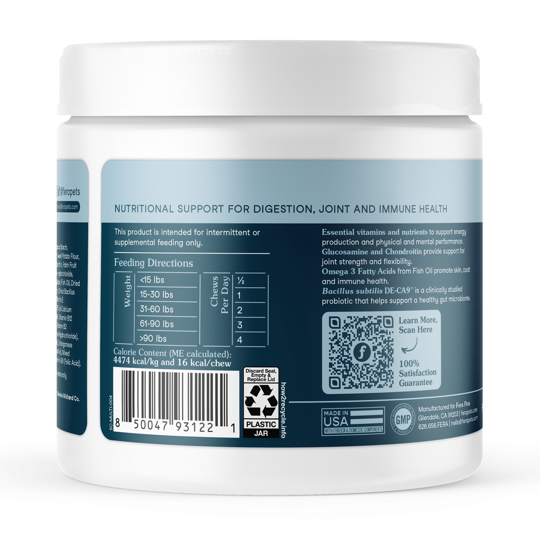 Fera Pets Dog Multivitamin Chews - With Probiotics, Glucosamine & Omega-3s - 90 Soft Chews