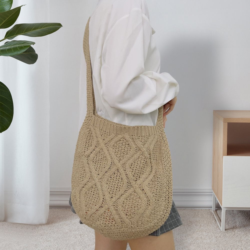 Women Shoulder Bag Twist Pattern Crochet Large Capacity