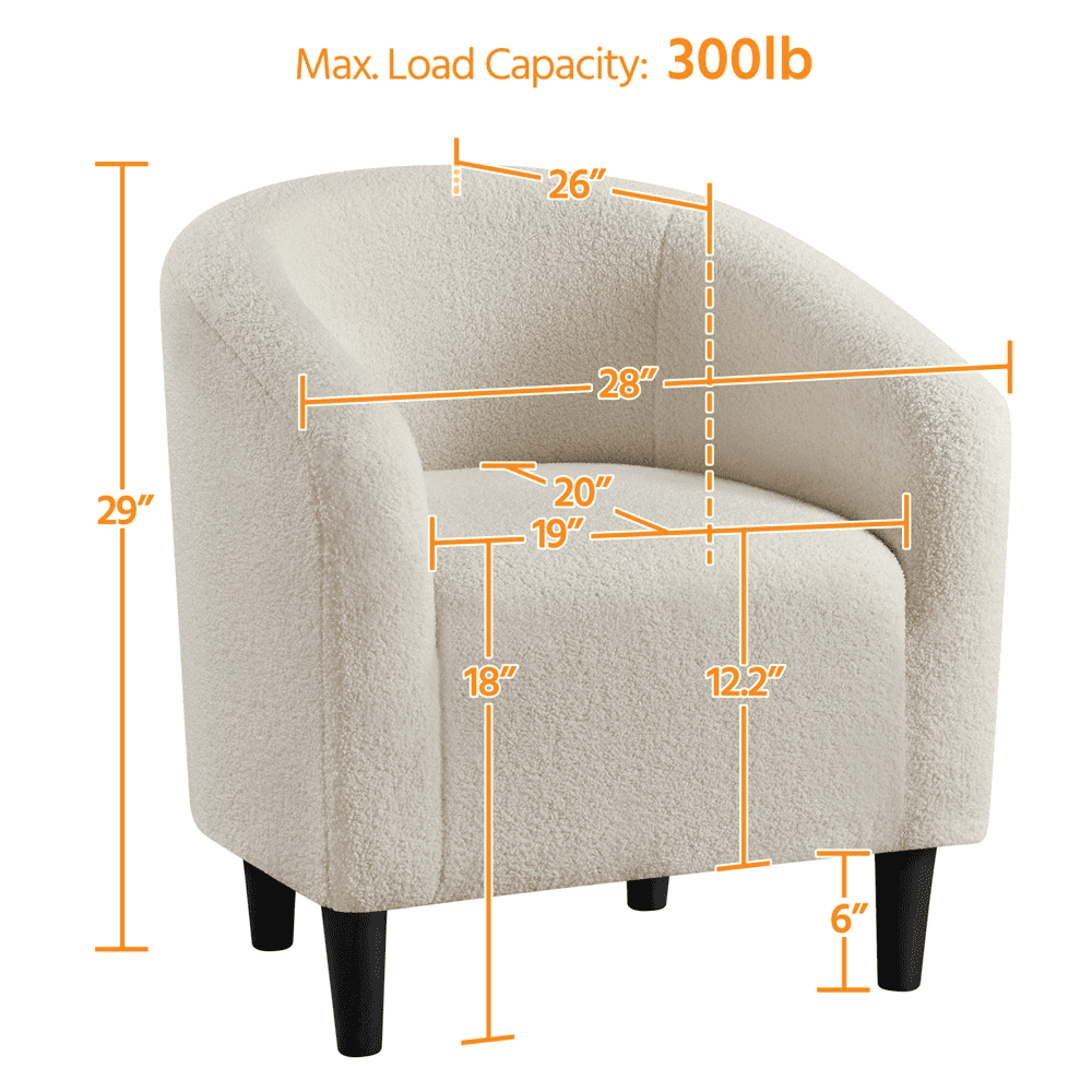Renwick Modern Upholstered Tub Chair for Living room, Set of 2, Ivory Boucle