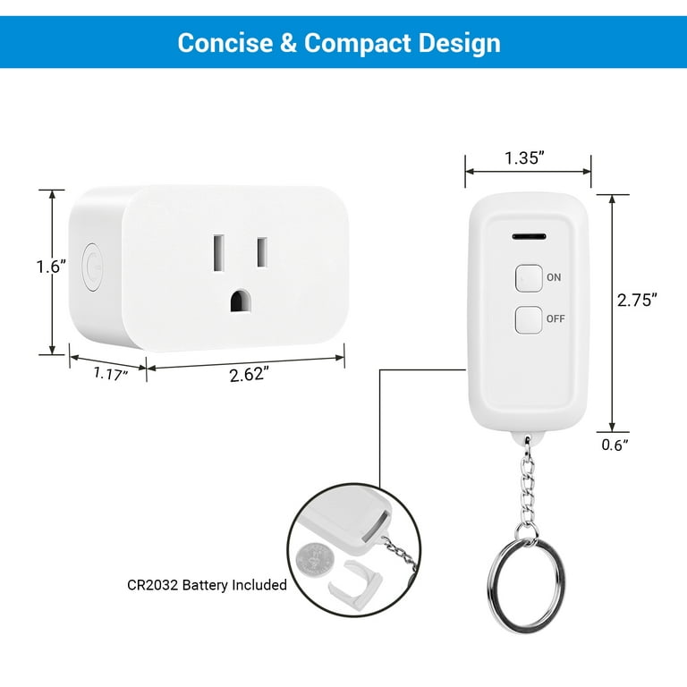 DEWENWILS Indoor Remote Control Outlet, Wireless Remote Light Switch, No  Interference Remote Outlet Switch, No Wiring, 15A/1875W, 100ft RF Range,  Compact Design, Programmable: : Tools & Home Improvement