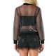 thumbnail image 3 of CHAQUETA BOMBER INSPIRADORA PARA MUJERES, MALLA TRANSPARENTE, BRILLANTE Y LARGA CON MANGAS, CIERRE EN LA PARTE DELANTERA, NEGRO Y PLATA, 3 of 5