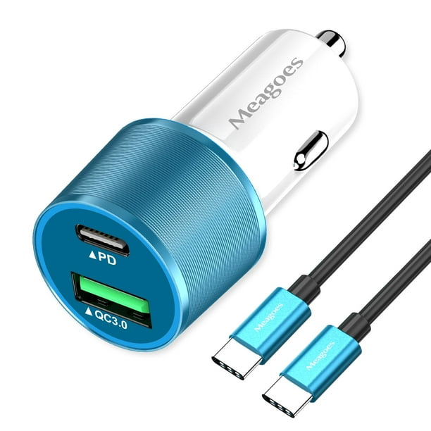 Cargador de coche Meagoes Blue USB C 48 W 2 puertos para iPhone Samsung