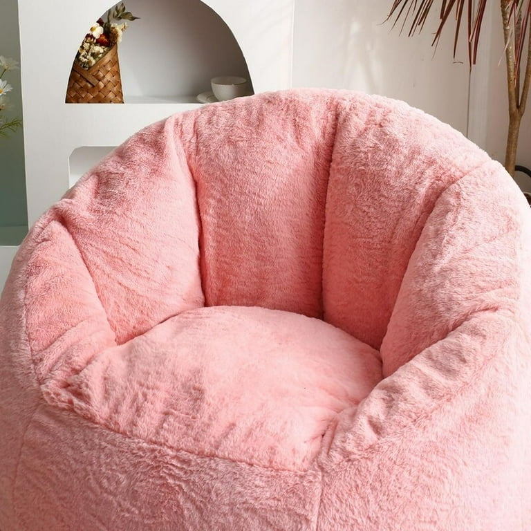 Large Bean Bag Chair 37in Soft Faux Fur Pink