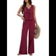thumbnail image 1 of Conjunto de 2 Piezas para Mujer, Chaleco con Cuello en V y Cintura Anudada, Pantalones Casuales de Pierna , Color Vino Tinto , Talla S, 1 of 9