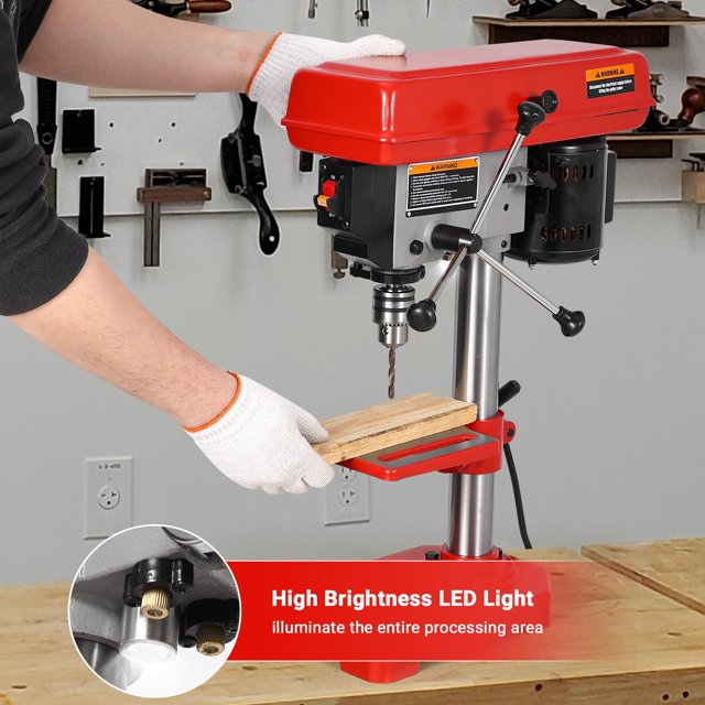 Kojooin 8" Benchtop Drill Press, Tabletop Drilling Machine with Laser Guide, 5-Speed Settings (620-3100 RPM), 0-45° Tilting Worktable & LED Light