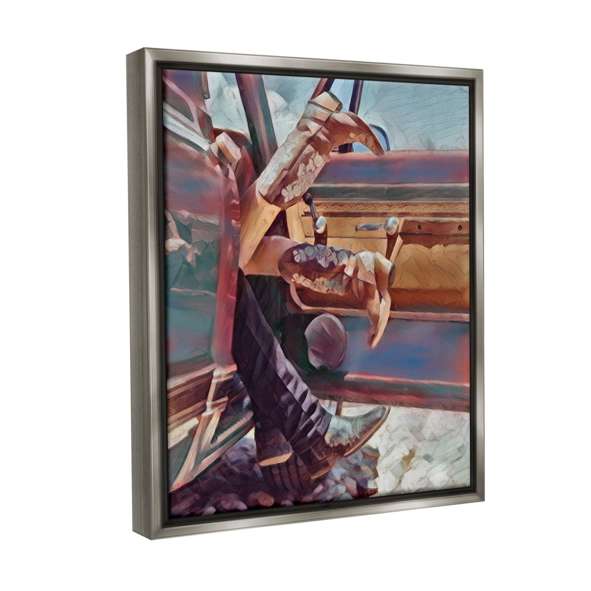 Stupell Industries Kissing Couple in Car Transportation Painting Gray Floater Framed Canvas Art Print Wall Art, 17 x 21
