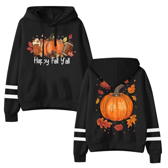 WILLBEST hoodies Women's Thanksgiving Football Pumpkin Print Hoodie Long Sleeve Pullover Sweatshirt hello friend hoodie