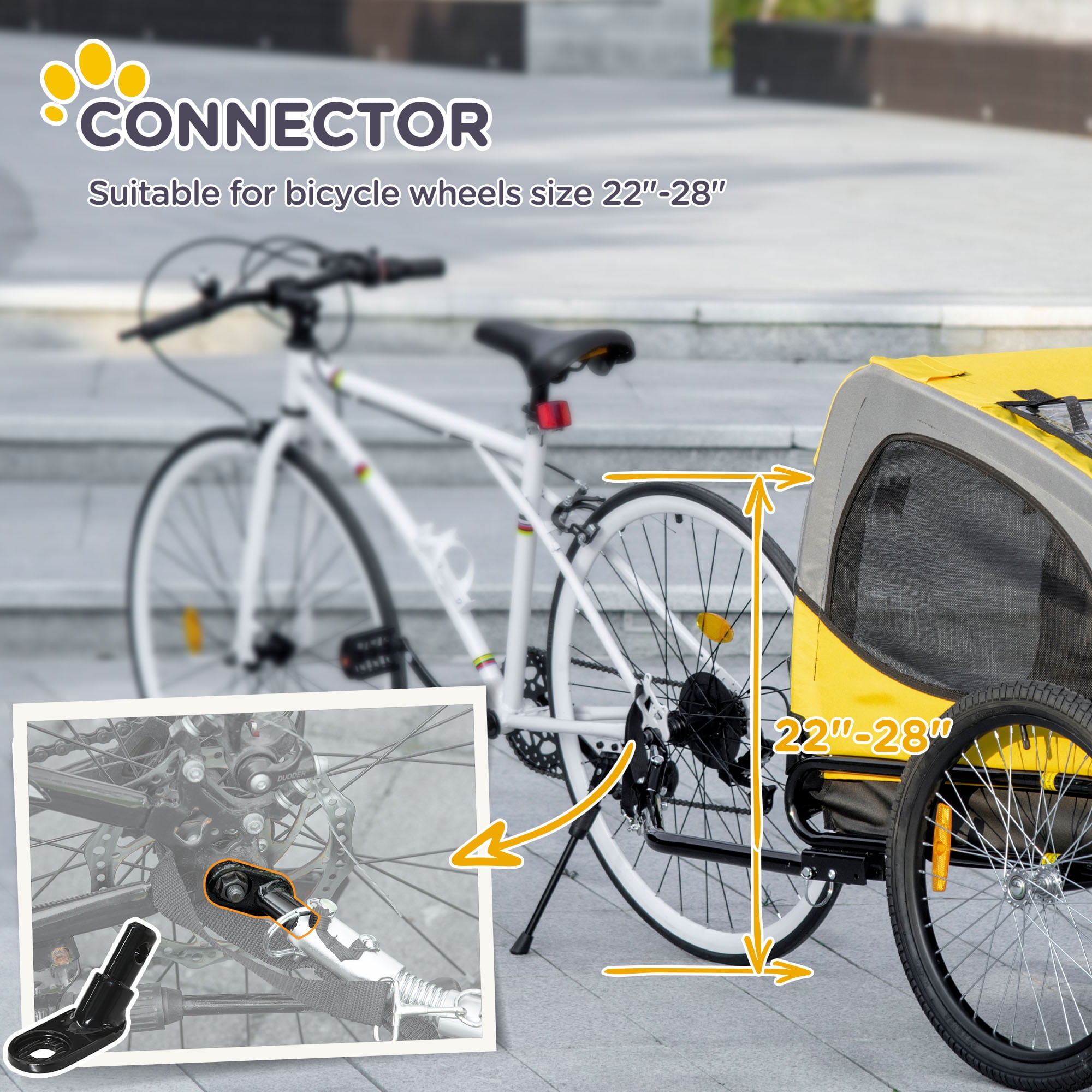 Aosom Dog Bike Trailer, Pet Bike Wagon with Steel Frame, Hitch Coupler, Quick Release Wheels, Reflectors, Flag, Pet Travel Carrier for Medium Dogs, Yellow