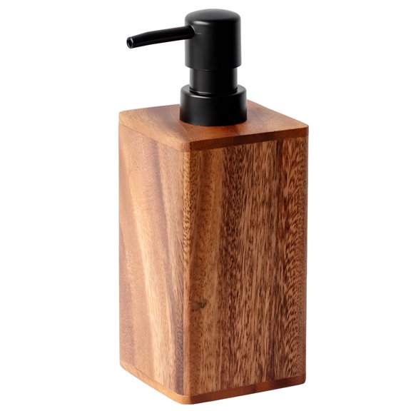 Wooden Lotion Jar with Pump, Storage Jar for Bathroom, Square Design Shower Gel Jar, Kitchen Hand Soap Jar, Black Plastic Pump