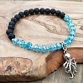 thumbnail image 2 of Besheek Handmade Aqua & Black Lava Bead Silvertone Squid Stretch Anklet, 2 of 5