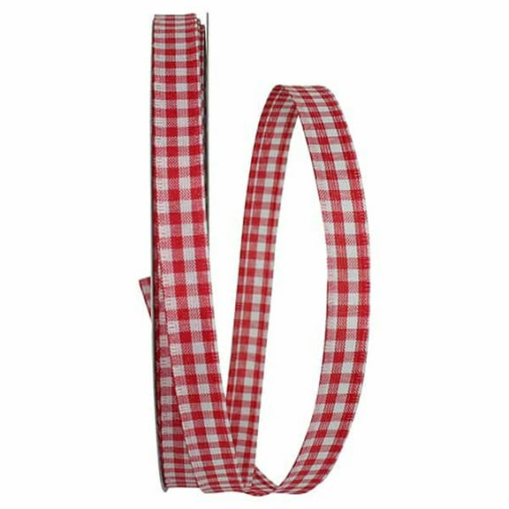 Great Gingham 3 Value Red and White Wired Edge Ribbon, 5/8 Inch X 50 Yards, Red